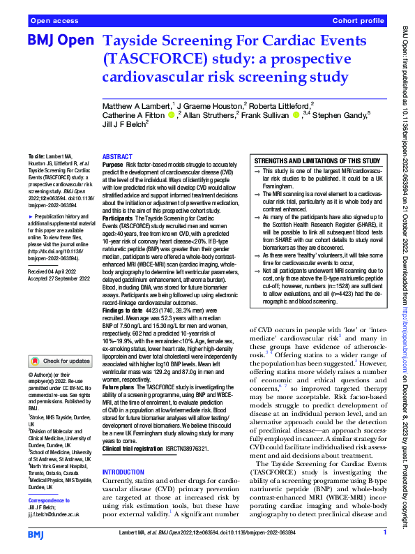 (PDF) Tayside Screening For Cardiac Events (TASCFORCE) study: a ...