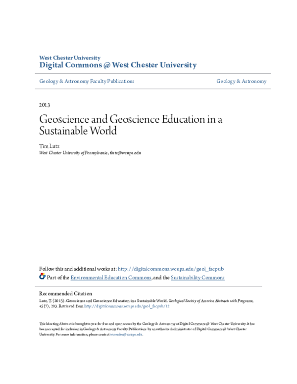 (PDF) Geoscience and Geoscience Education in a Sustainable World