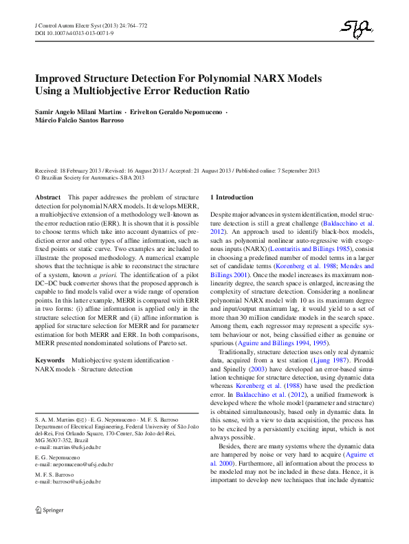 (PDF) Improved Structure Detection For Polynomial NARX Models Using a ...