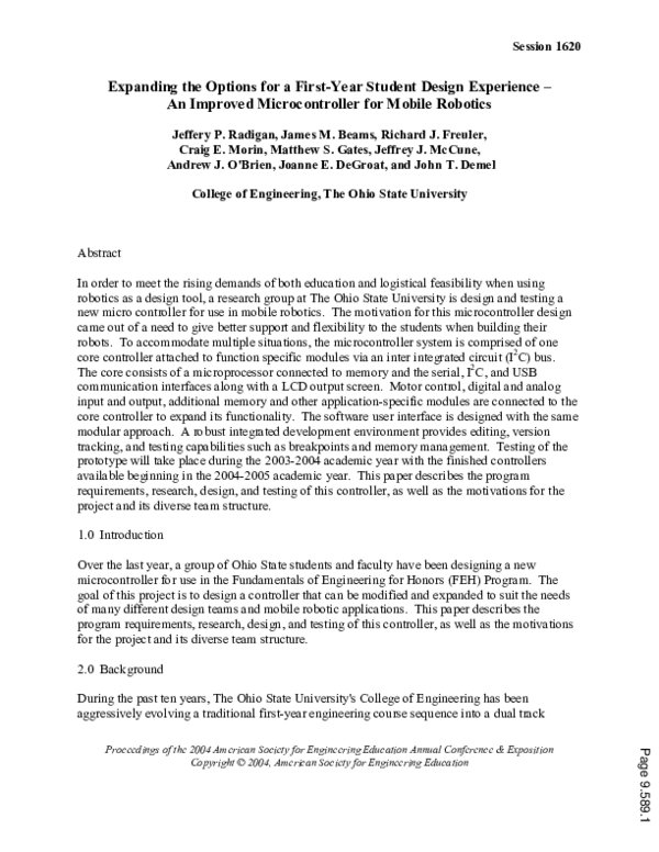 (PDF) Expanding The Options For A First Year Student Design Experience ...