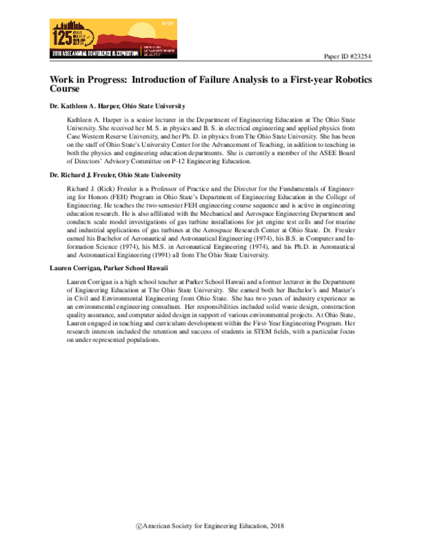 (PDF) Work in Progress: Introduction of Failure Analysis to a First ...