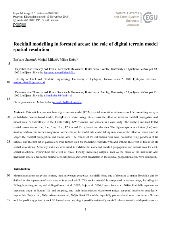 (PDF) Rockfall modelling in forested areas: the role of digital terrain ...