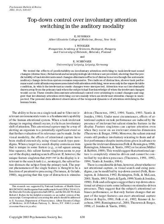 (PDF) Top-down control over involuntary attention switching in the ...