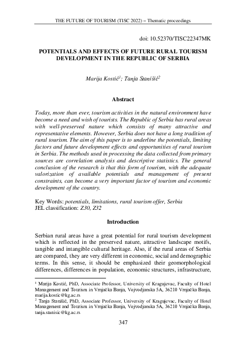 (PDF) Potentials and Effects of Future Rural Tourism Development in the ...