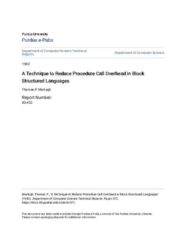 (PDF) A Technique to Reduce Procedure Call Overhead in Block Structured ...