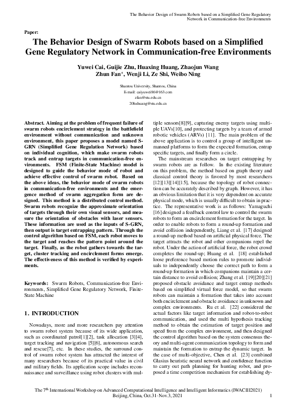 (PDF) The Behavior Design of Swarm Robots based on a Simplified Gene ...