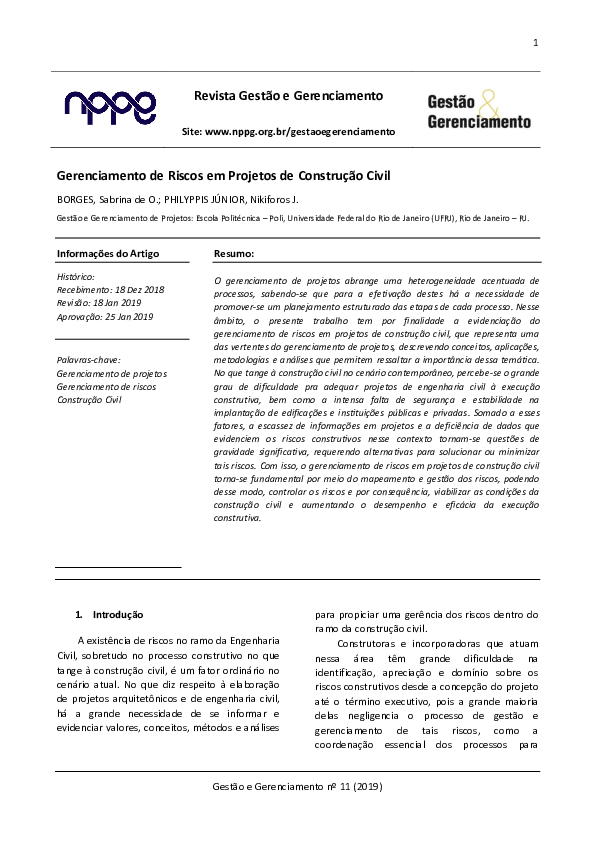 (PDF) Gerenciamento de Riscos em Projetos de Construção Civil