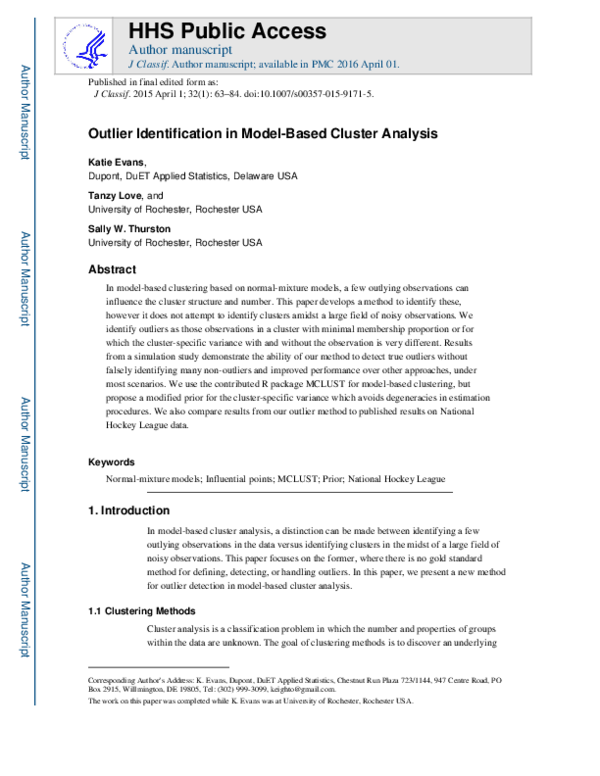 (PDF) Outlier Identification in Model-Based Cluster Analysis