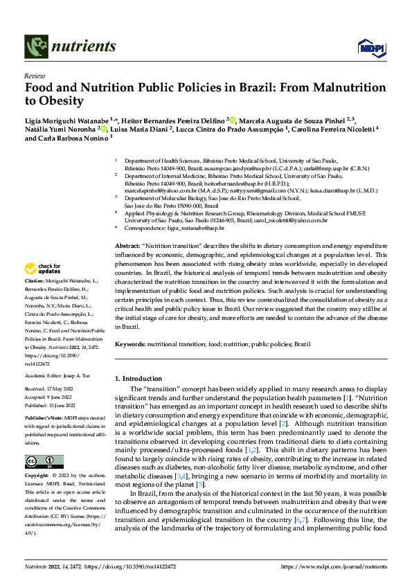 (PDF) Food and Nutrition Public Policies in Brazil: From Malnutrition ...