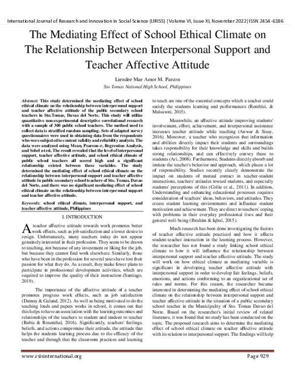 (PDF) The Mediating Effect of School Ethical Climate on The ...