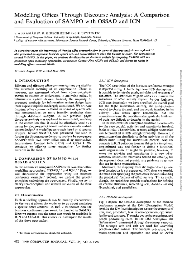 (PDF) Modelling Offices Through Discourse Analysis: A Comparison and ...