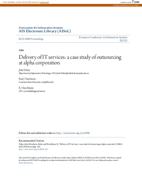 (PDF) Delivery of IT services: a case study of outsourcing at Alpha ...