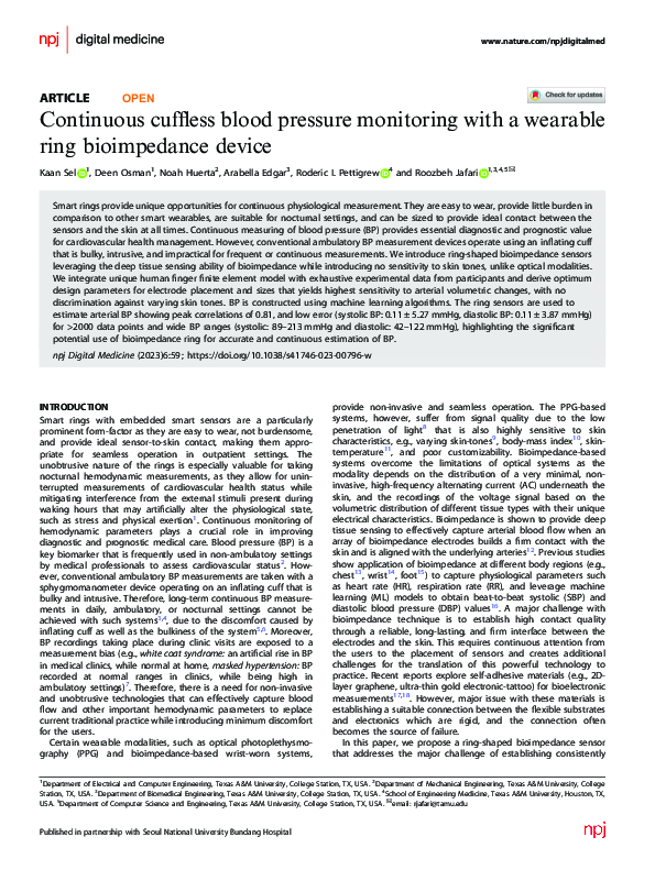 (PDF) Continuous cuffless blood pressure monitoring with a wearable ...