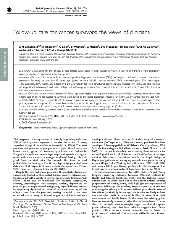 (PDF) Follow-up care for cancer survivors: the views of clinicians
