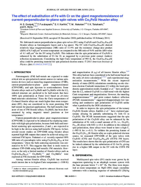 (PDF) The effect of substitution of Fe with Cr on the giant ...