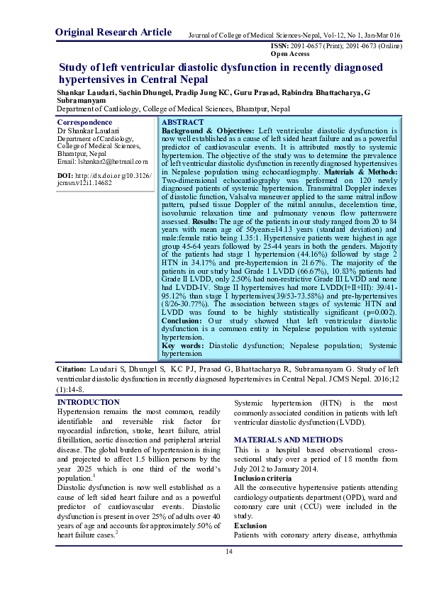 (PDF) Study of left ventricular diastolic dysfunction in recently ...