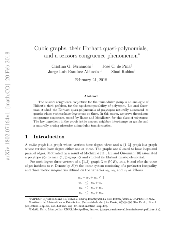 (PDF) Cubic graphs, their Ehrhart quasi-polynomials, and a scissors ...