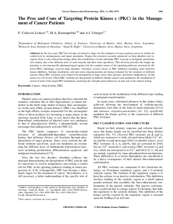 (PDF) The Pros and Cons of Targeting Protein Kinase c (PKC) in the ...