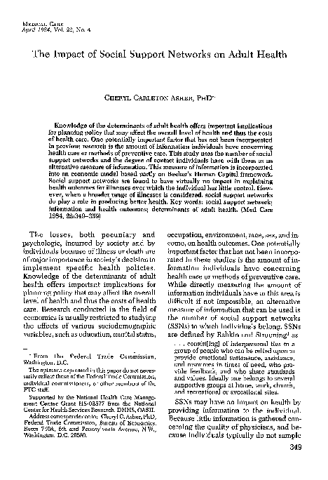 (PDF) The Impact of Social Support Networks on Adult Health