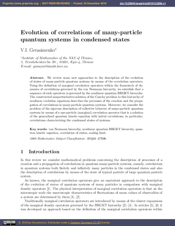 (PDF) Evolution of Correlations of Many-Particle Quantum Systems in ...