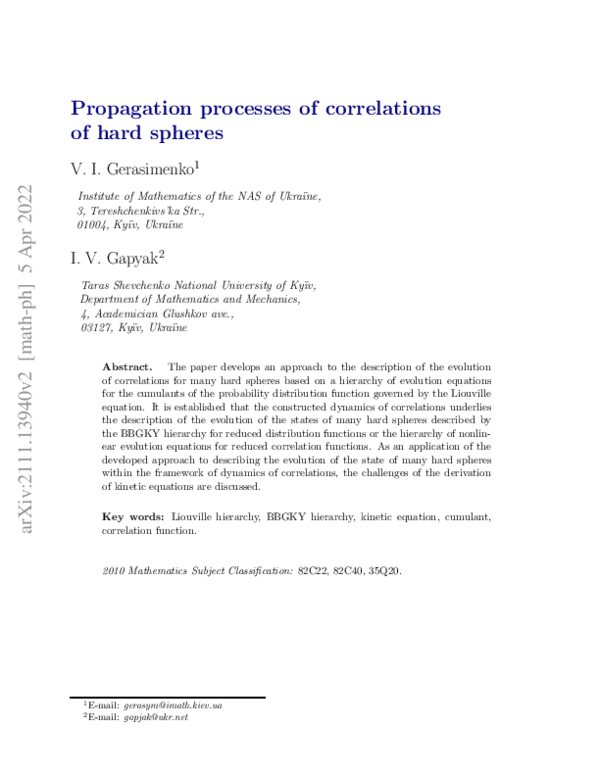 (PDF) Propagation of Correlations in a Hard-Sphere System