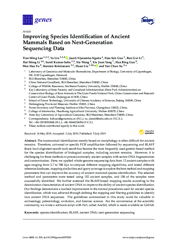(PDF) Improving Species Identification of Ancient Mammals Based on Next ...