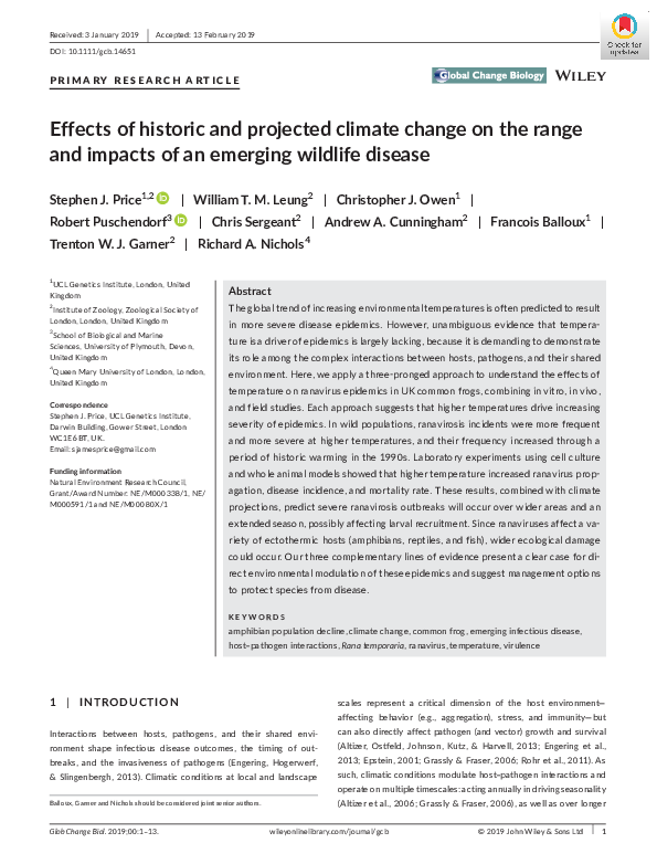 (PDF) Effects of historic and projected climate change on the range and ...