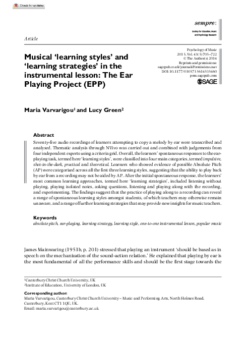 (PDF) Musical ‘learning styles’ and ‘learning strategies’ in the ...