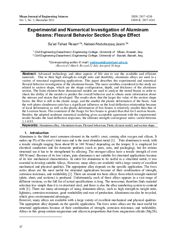 (PDF) Experimental and Numerical Investigation of Aluminum Beams ...