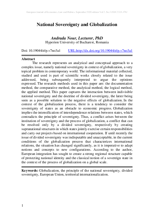 Pdf National Sovereignty And Globalization