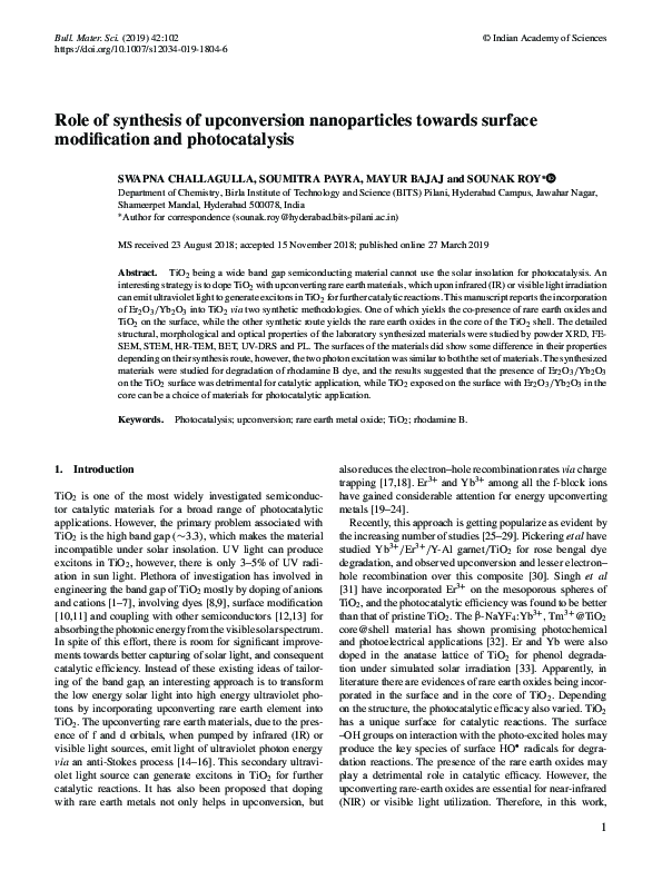 (PDF) Role of synthesis of upconversion nanoparticles towards surface ...