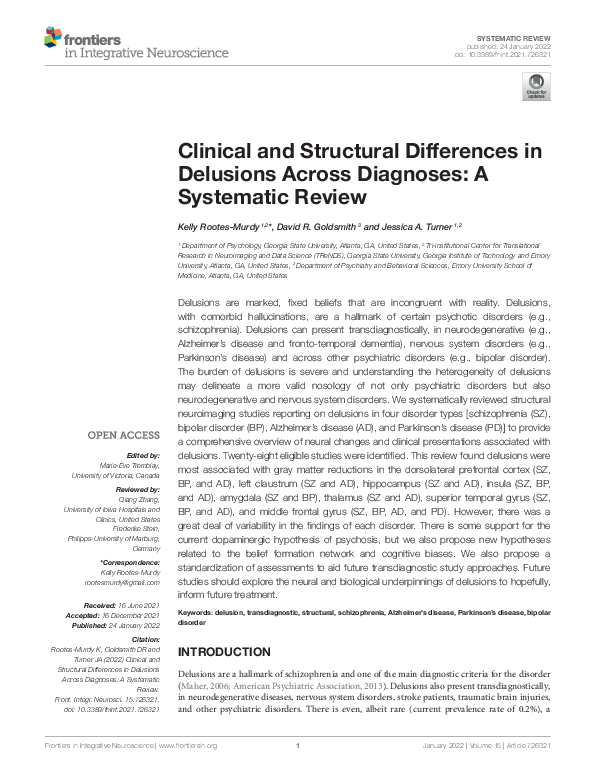 (PDF) Clinical and Structural Differences in Delusions Across Diagnoses ...