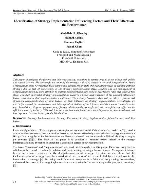 (PDF) Identification of strategy implementation influencing factors and ...
