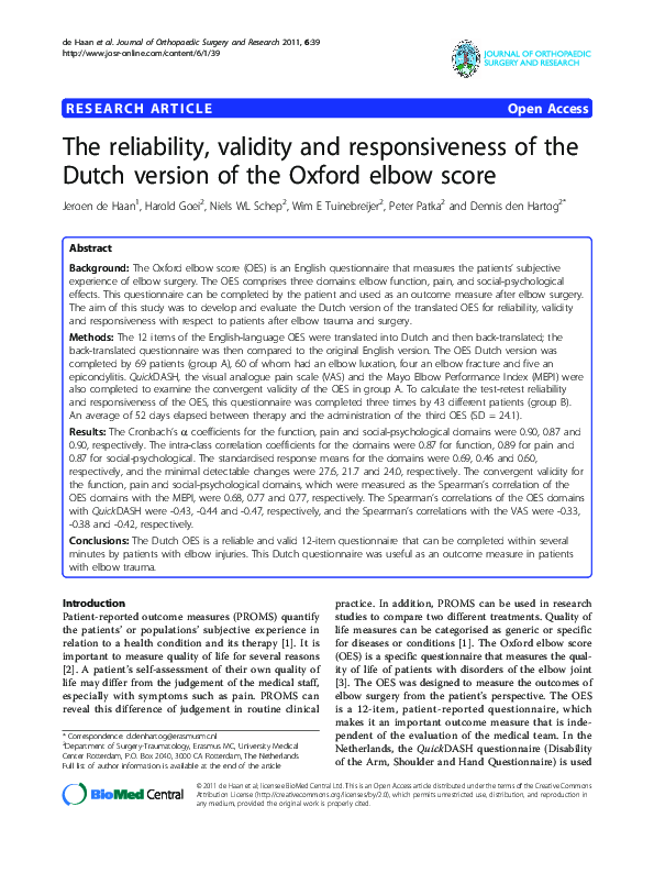 (PDF) The reliability, validity and responsiveness of the Dutch version ...