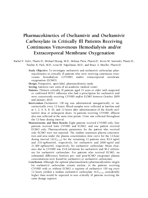 (PDF) Pharmacokinetics of Oseltamivir and Oseltamivir Carboxylate in ...