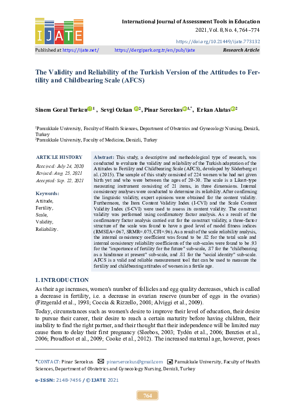 (PDF) The Validity and Reliability of the Turkish Version of the ...