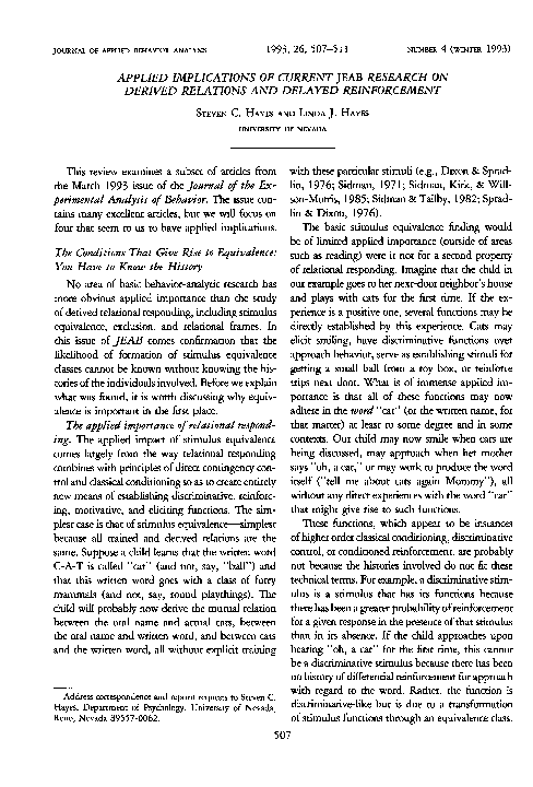 (PDF) Applied Implications of Current Jeab Research on Derived ...