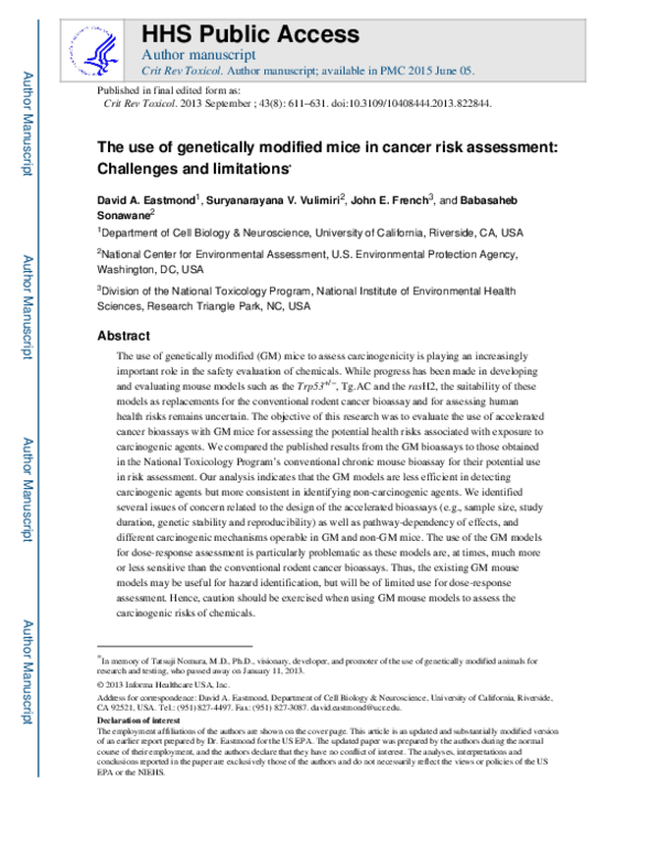 (PDF) The use of genetically modified mice in cancer risk assessment ...