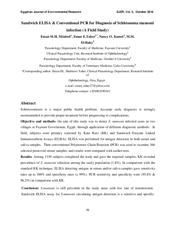 (PDF) Sandwich ELISA & Conventional PCR for Diagnosis of Schistosoma ...