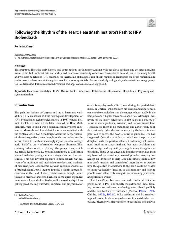 (PDF) Following the Rhythm of the Heart: HeartMath Institute’s Path to ...