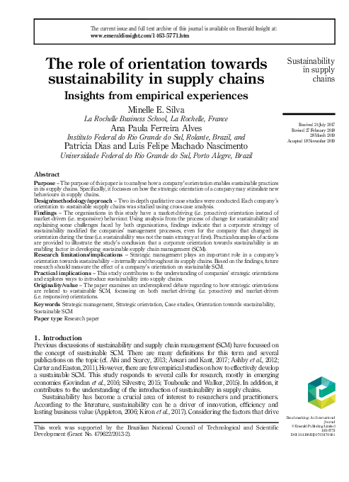 (PDF) The role of orientation towards sustainability in supply chains
