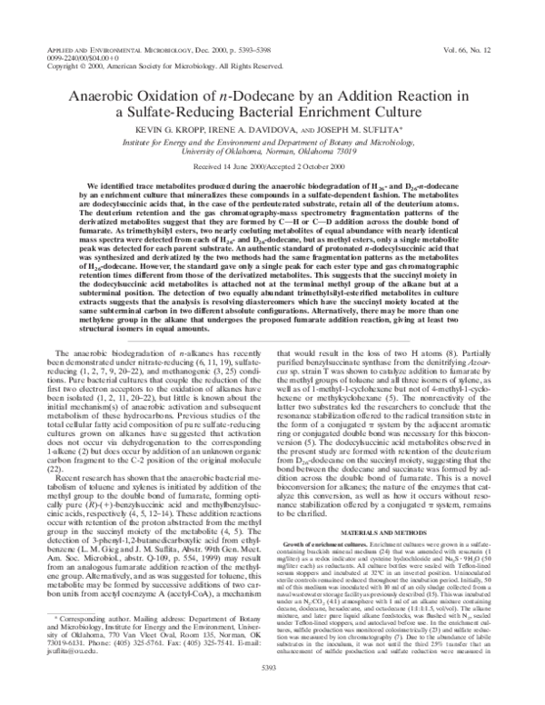 (PDF) Anaerobic Oxidation of n -Dodecane by an Addition Reaction in a ...