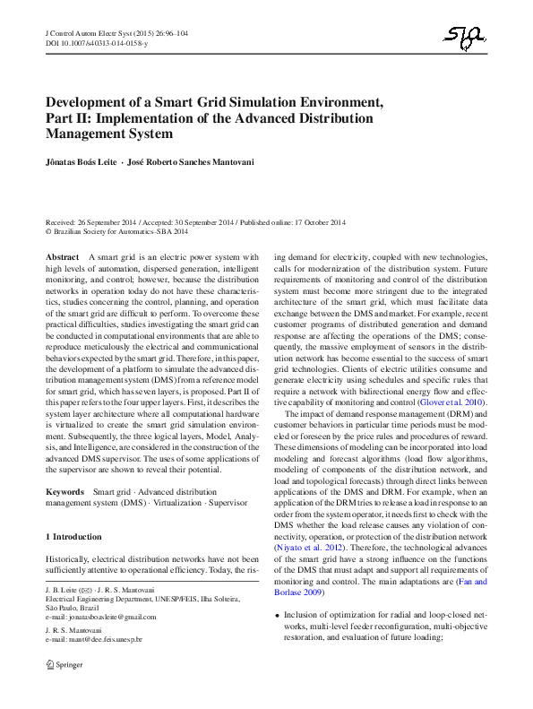 (PDF) Development of a Smart Grid Simulation Environment, Part II ...