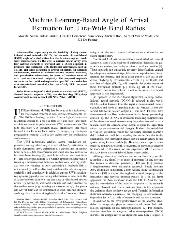 (PDF) Machine Learning-Based Angle of Arrival Estimation for Ultra-Wide ...