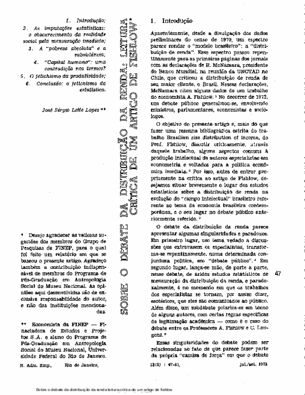 (PDF) Sobre o debate da distribuição da renda leitura crítica de um ...