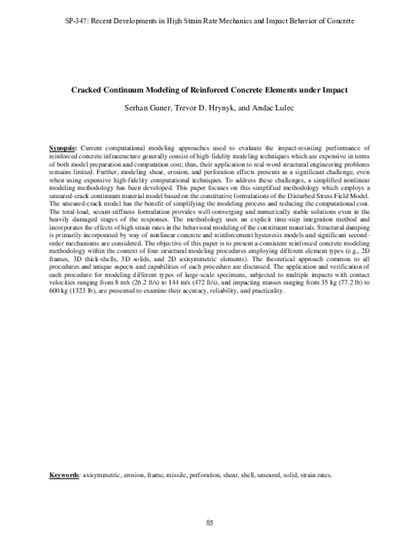 (PDF) Cracked Continuum Modeling of Reinforced Concrete Elements under ...