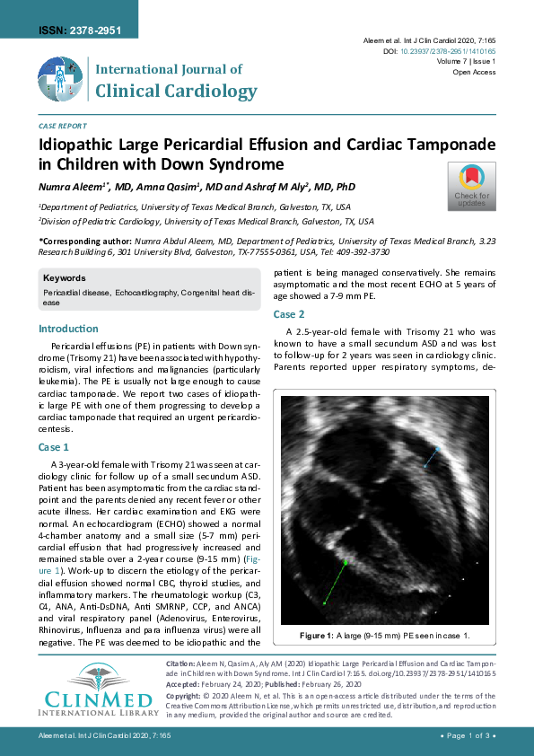 (PDF) Idiopathic Large Pericardial Effusion and Cardiac Tamponade in ...