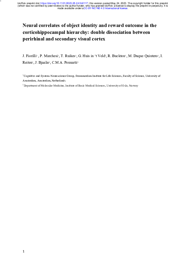 (PDF) Neural correlates of object identity and reward outcome in the ...