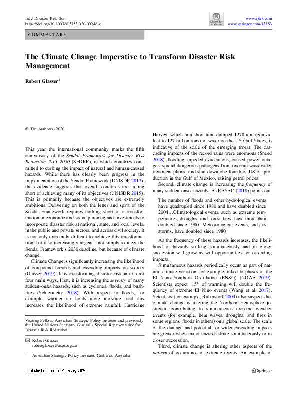 (PDF) The Climate Change Imperative to Transform Disaster Risk Management