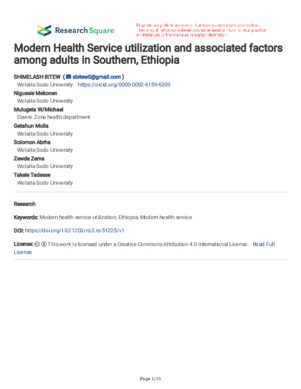 (PDF) Modern Health Service utilization and associated factors among ...